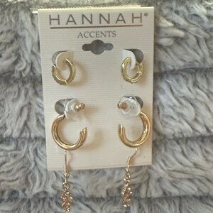 🌸 4 for $10 NWT Hannah Gold Accent Hoop Earrings—Srt of Three